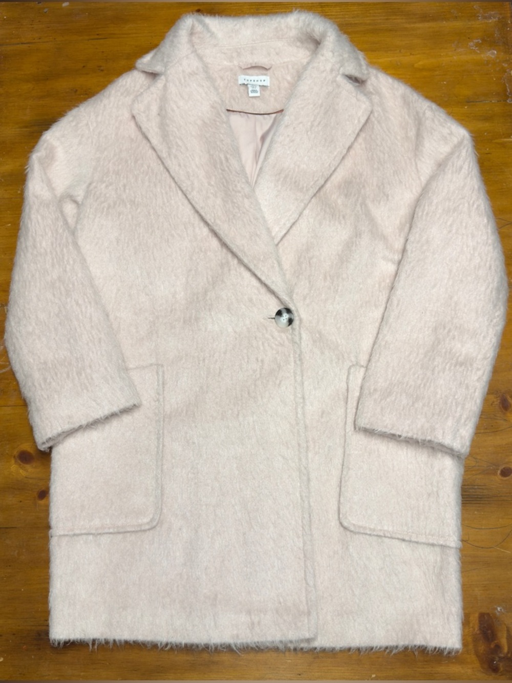 Topshop Light Pink/Blush Single-Button Fuzzy Pea Coat